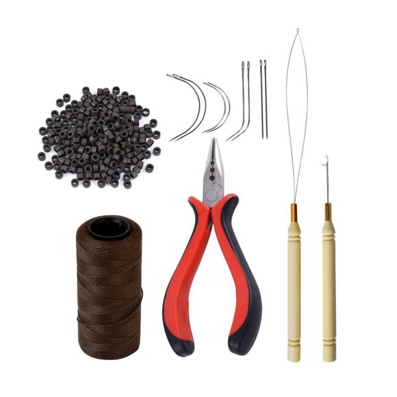 Hair Extensions Tool Kit: 200 Pcs Silicone Lined Micro Links Beads, 1 Three Hole - Picture 1 of 7